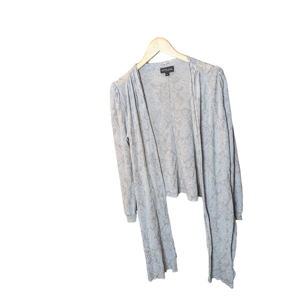 Waffle Knit Athleta Waterfall Cardigan L Sweater Open Front Boho Costal Pockets